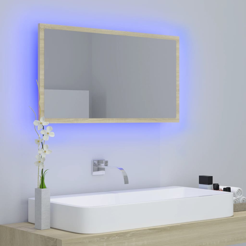 LED Bathroom Mirror Sonoma Oak 80x8.5x37 cm Acrylic