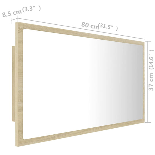 LED Bathroom Mirror Sonoma Oak 80x8.5x37 cm Acrylic