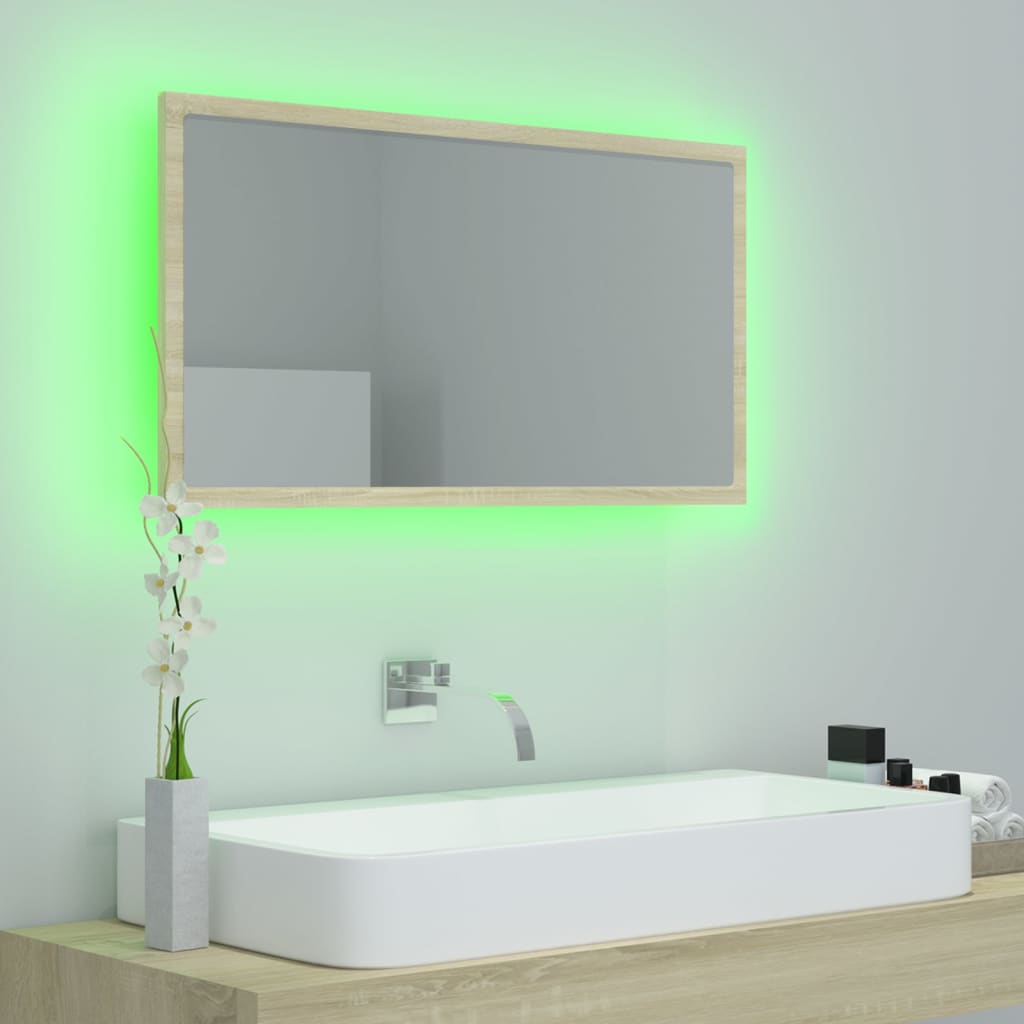 LED Bathroom Mirror Sonoma Oak 80x8.5x37 cm Acrylic