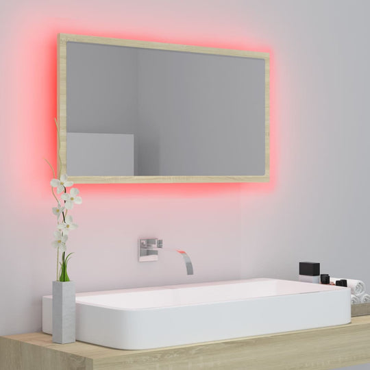 LED Bathroom Mirror Sonoma Oak 80x8.5x37 cm Acrylic