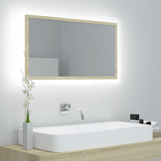 LED Bathroom Mirror Sonoma Oak 80x8.5x37 cm Acrylic