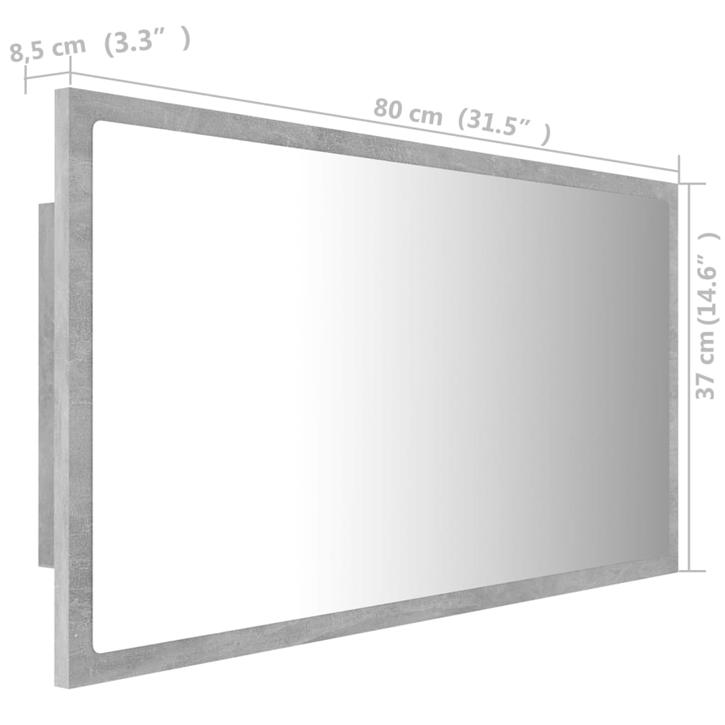 LED Bathroom Mirror Concrete Grey 80x8.5x37 cm Acrylic