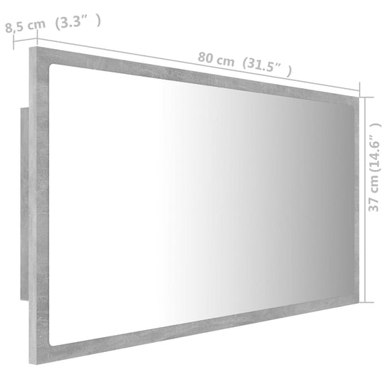 LED Bathroom Mirror Concrete Grey 80x8.5x37 cm Acrylic