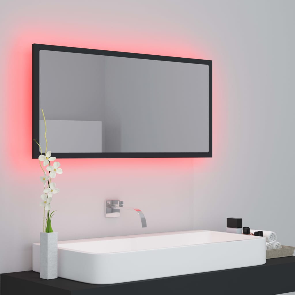 LED Bathroom Mirror Grey 90x8.5x37 cm Acrylic