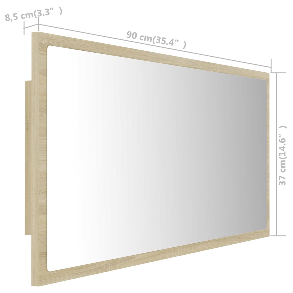 LED Bathroom Mirror Sonoma Oak 90x8.5x37 cm Acrylic