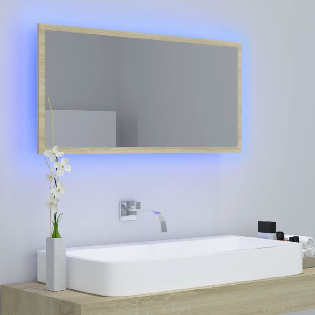 LED Bathroom Mirror Sonoma Oak 90x8.5x37 cm Acrylic