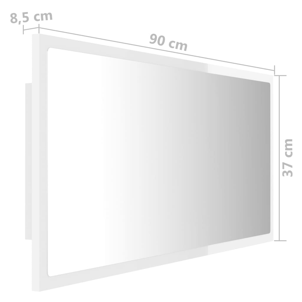 LED Bathroom Mirror High Gloss White 90x8.5x37 cm Acrylic