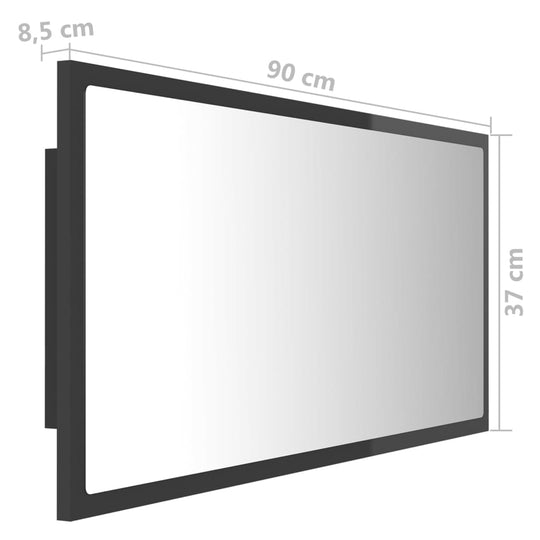 LED Bathroom Mirror High Gloss Grey 90x8.5x37 cm Acrylic