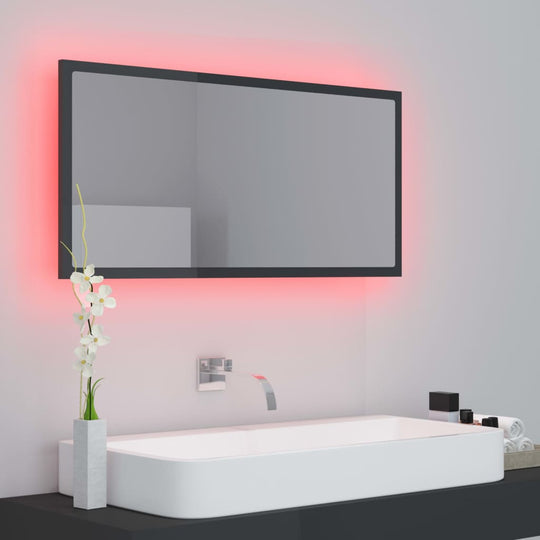 LED Bathroom Mirror High Gloss Grey 90x8.5x37 cm Acrylic