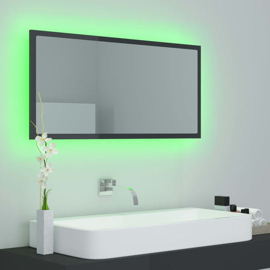 LED Bathroom Mirror High Gloss Grey 90x8.5x37 cm Acrylic