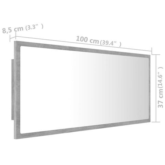 LED Bathroom Mirror Concrete Grey 100x8.5x37 cm Acrylic