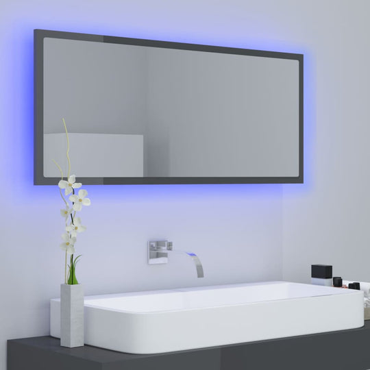 LED Bathroom Mirror High Gloss Grey 100x8.5x37 cm Acrylic