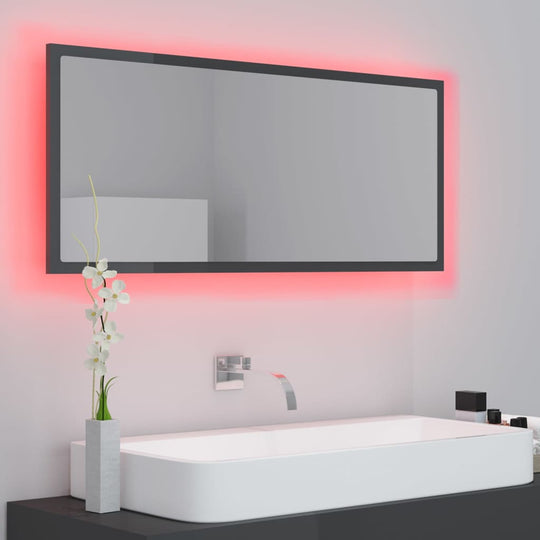 LED Bathroom Mirror High Gloss Grey 100x8.5x37 cm Acrylic