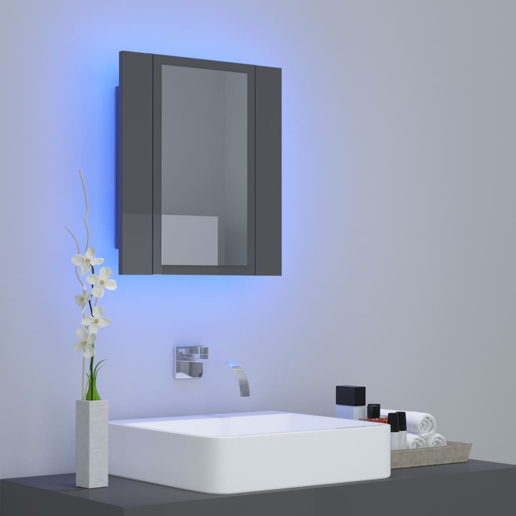 LED Bathroom Mirror Cabinet High Gloss Grey 40x12x45 cm Acrylic