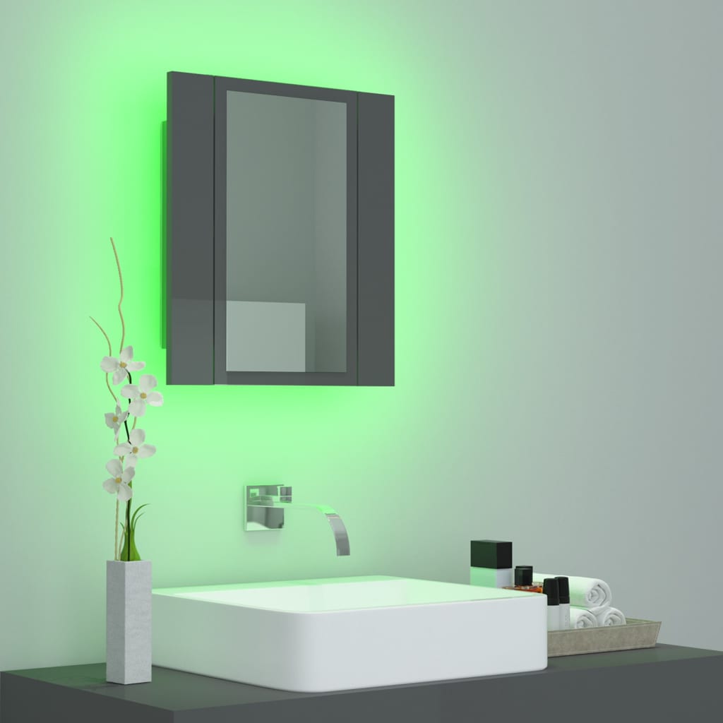 LED Bathroom Mirror Cabinet High Gloss Grey 40x12x45 cm Acrylic