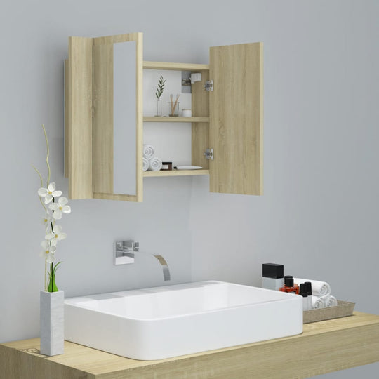 LED Bathroom Mirror Cabinet Sonoma Oak 60x12x45 cm Acrylic