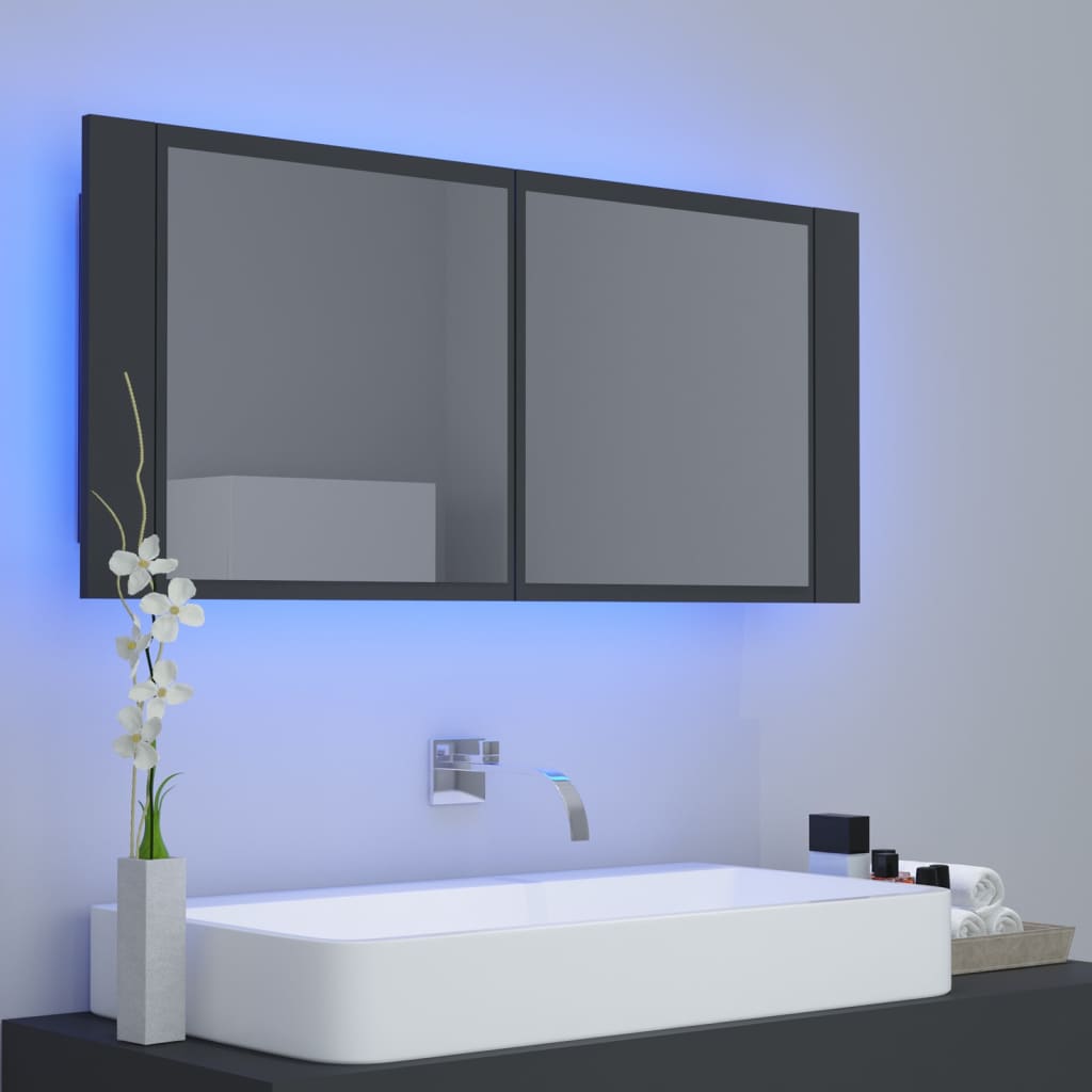 LED Bathroom Mirror Cabinet Grey 100x12x45 cm Acrylic