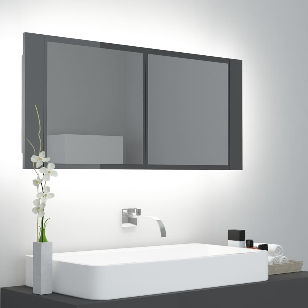 LED Bathroom Mirror Cabinet High Gloss Grey 100x12x45 cm Acrylic