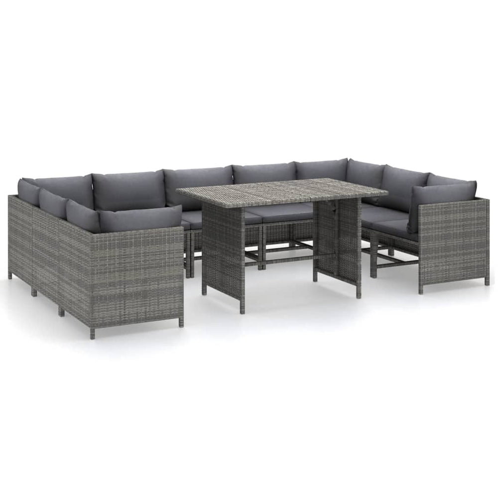 10 Piece Garden Lounge Set with Cushions Poly Rattan Grey