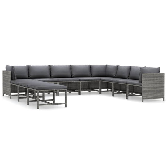 11 Piece Garden Lounge Set with Cushions Poly Rattan Grey