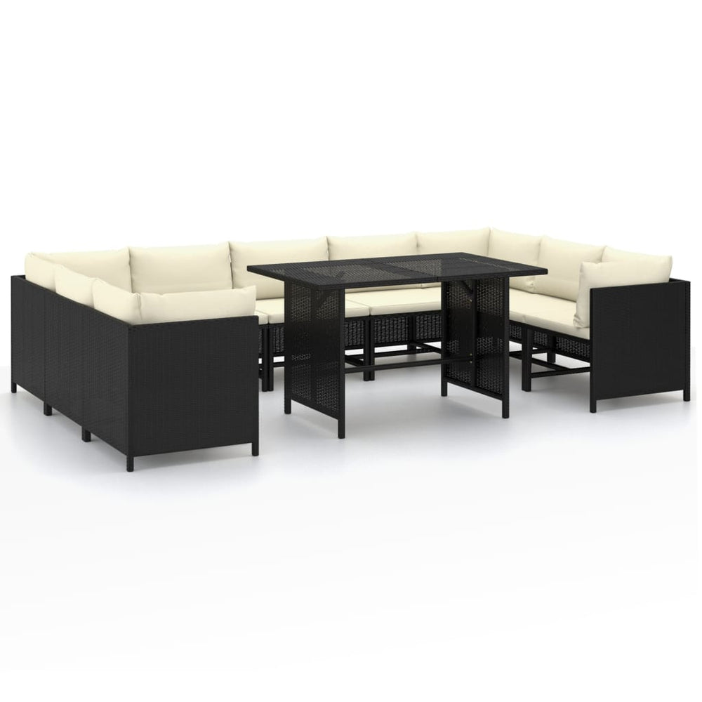 10 Piece Garden Lounge Set with Cushions Poly Rattan Black