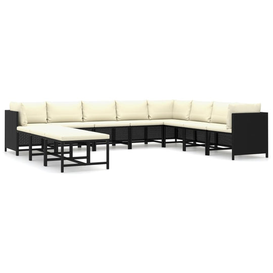 11 Piece Garden Lounge Set with Cushions Poly Rattan Black