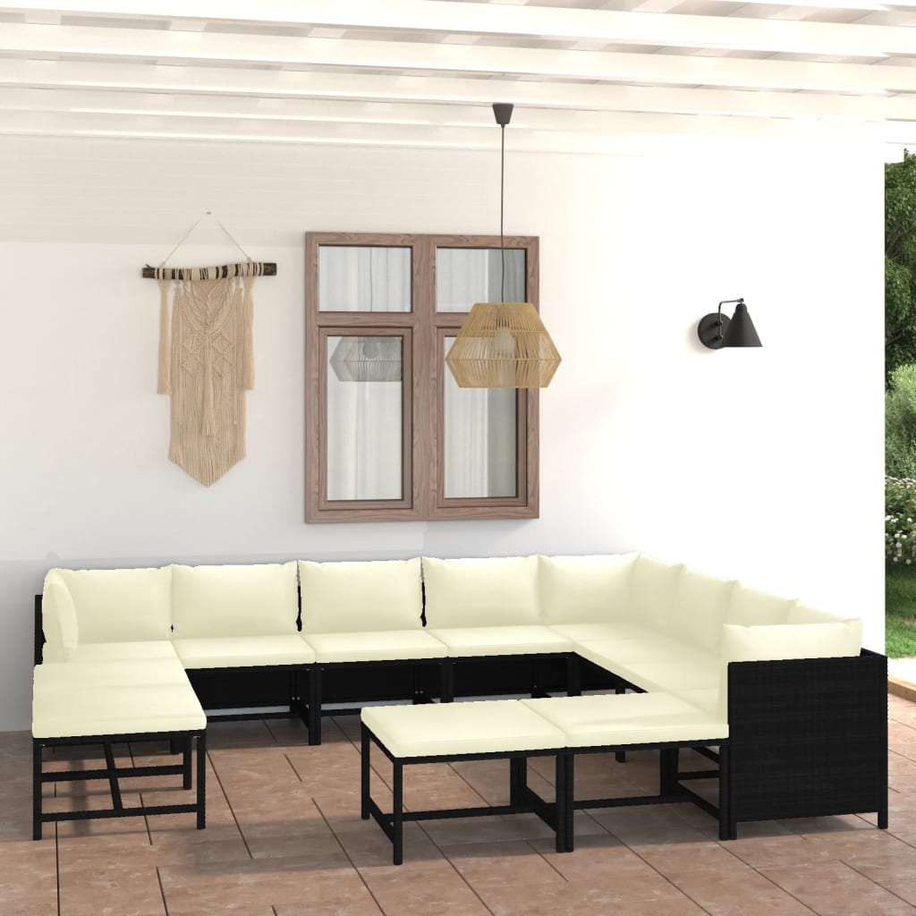 12 Piece Garden Lounge Set with Cushions Poly Rattan Black