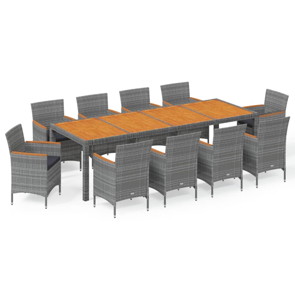 11 Piece Garden Dining Set Grey Poly Rattan