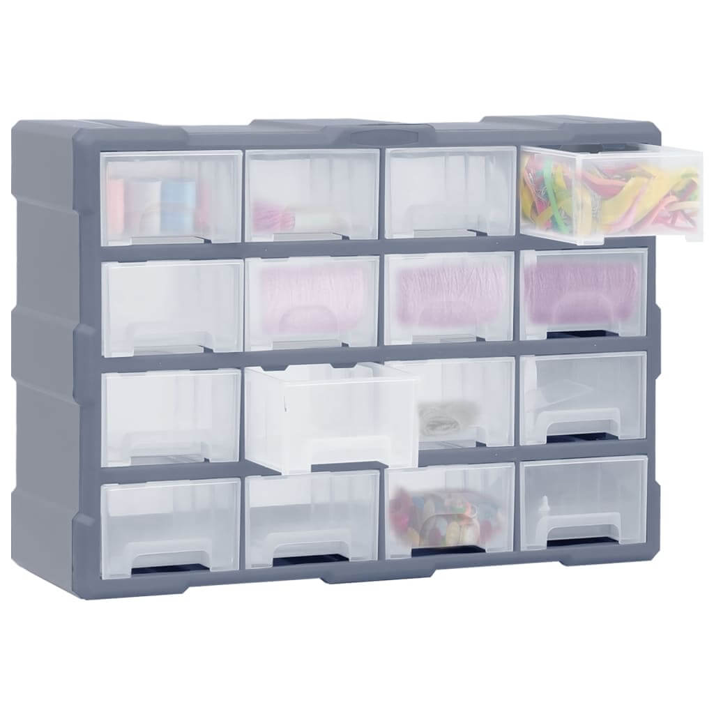 Affordable quality multi-drawer organiser with 16 middle drawers for storing tools, sewing, and nail accessories, 52x16x37 cm.