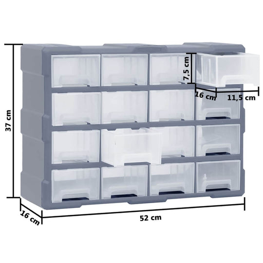 Affordable quality multi-drawer organiser with 16 middle drawers, ideal for storing tools, sewing, and nail accessories, 52x16x37 cm