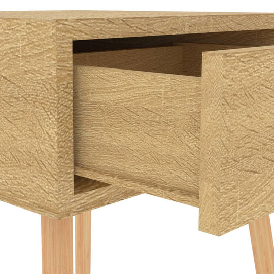 Opened drawer of a Sonoma Oak bedside cabinet made of quality engineered wood showcasing modern design and affordable functionality