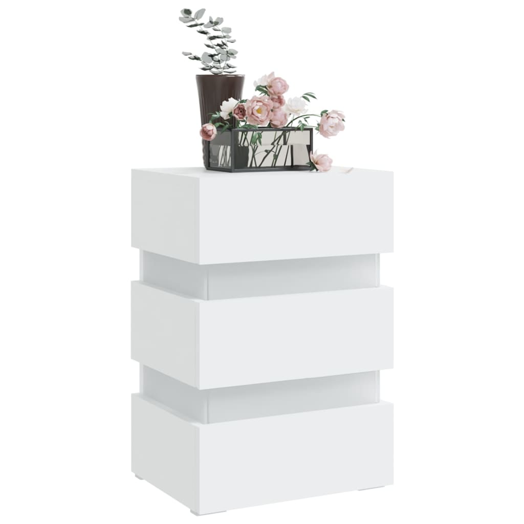 White LED bedside cabinet with flowers and quality engineered wood, offering affordable and cheap value with ample storage space