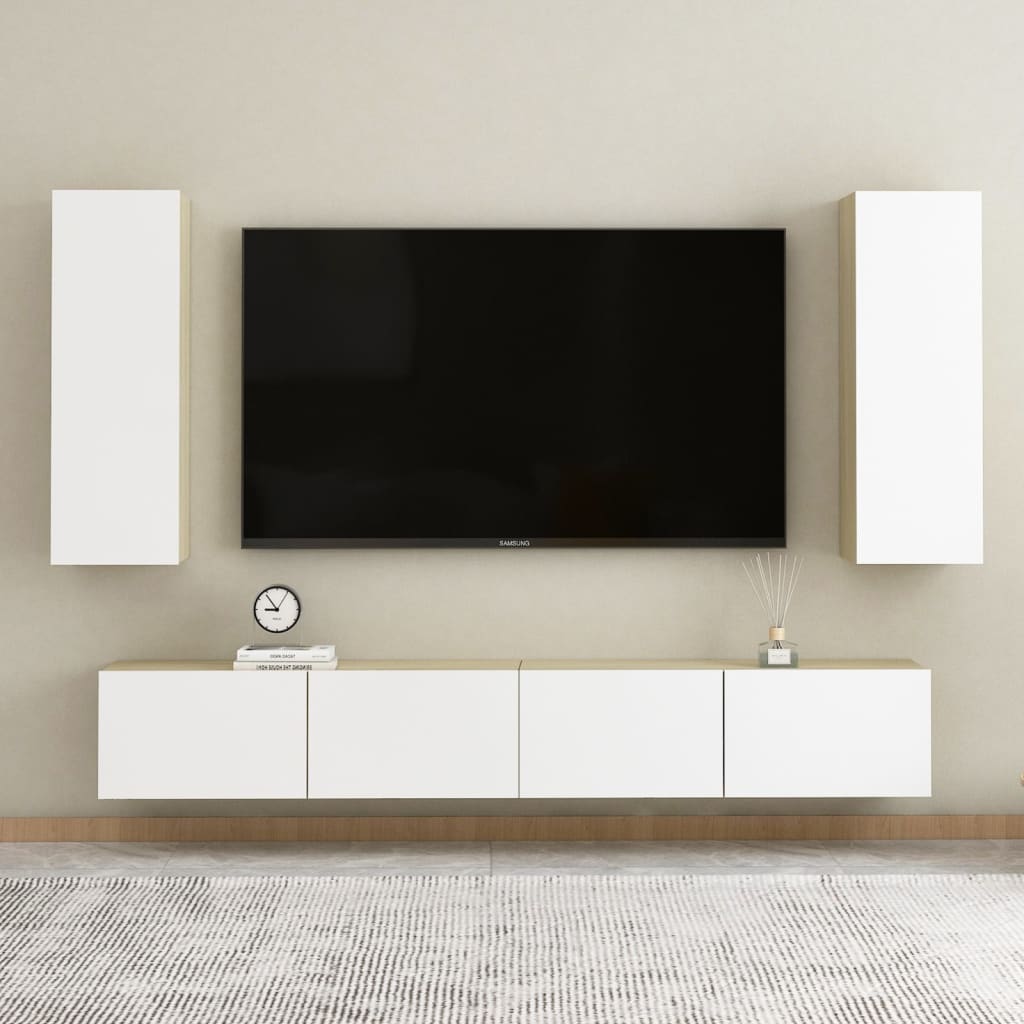 TV Cabinet White and Sonoma Oak 30.5x30x90 cm Engineered Wood