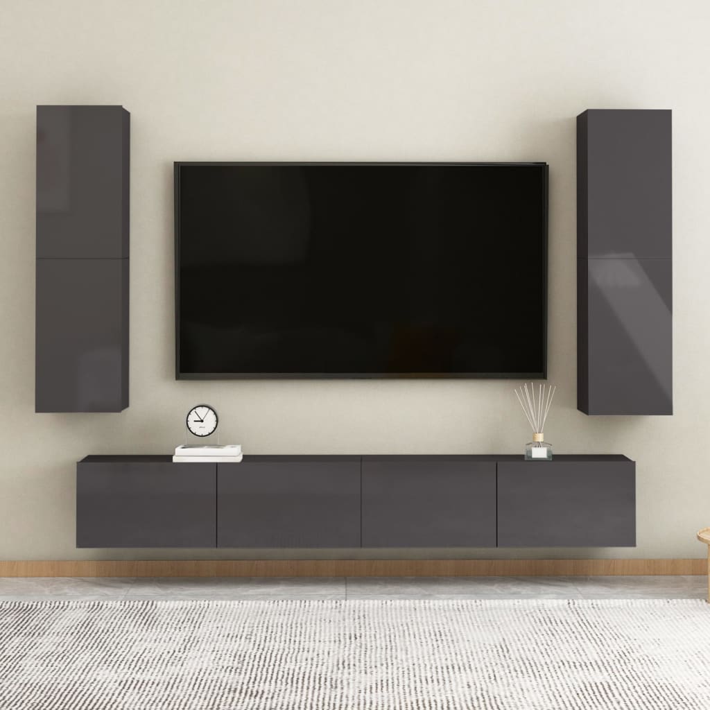 TV Cabinet High Gloss Grey 30.5x30x110 cm Engineered Wood