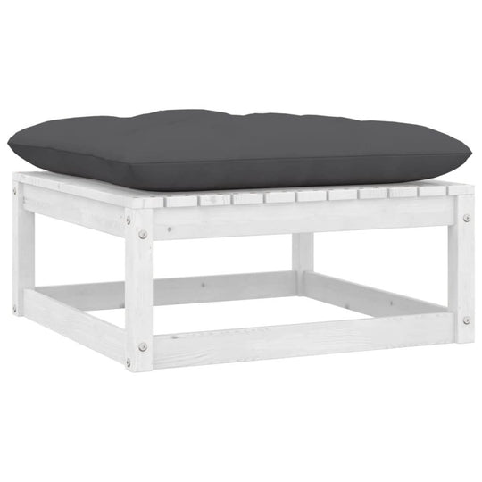 Garden Footstool with Cushion White Solid Pinewood