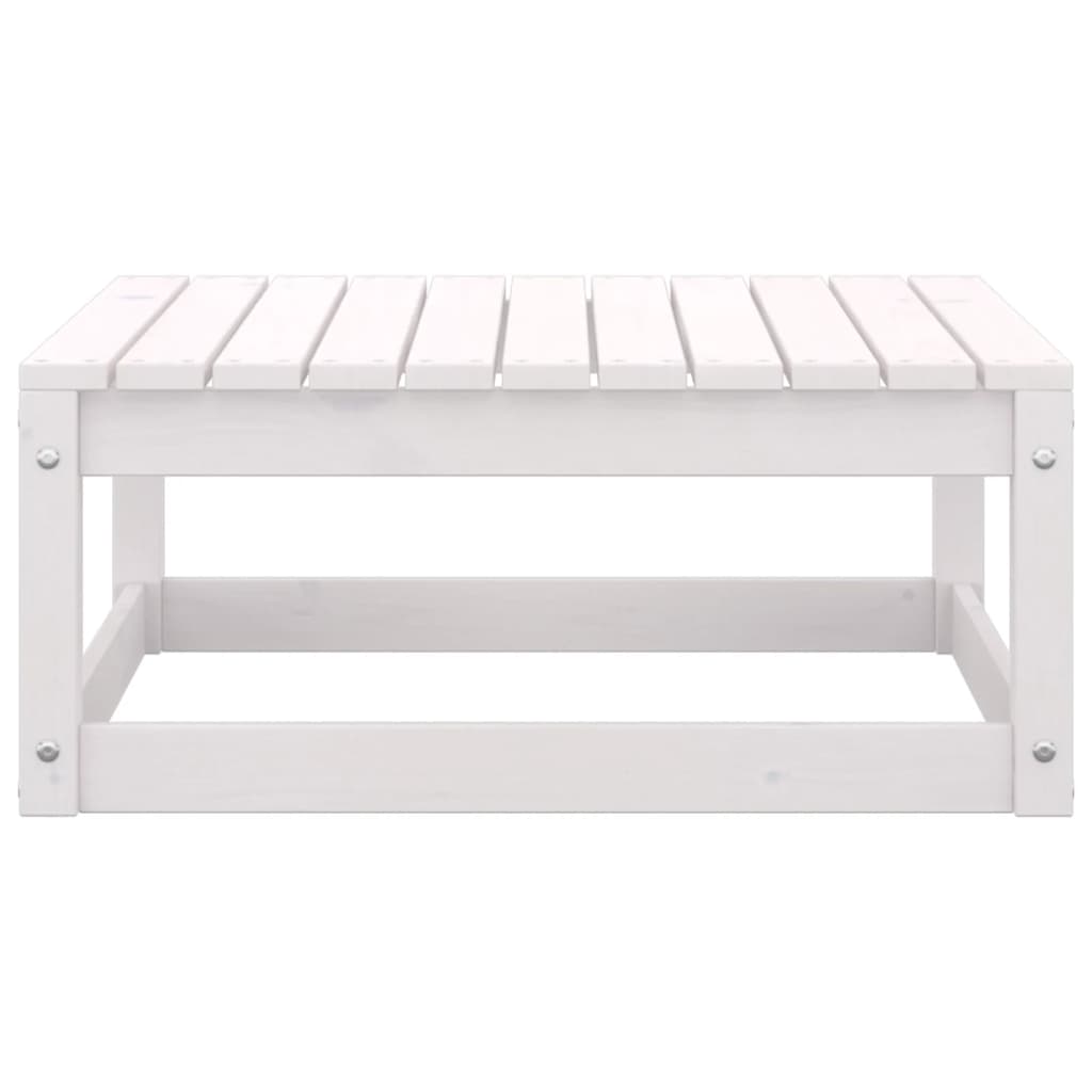 Garden Footstool with Cushion White Solid Pinewood