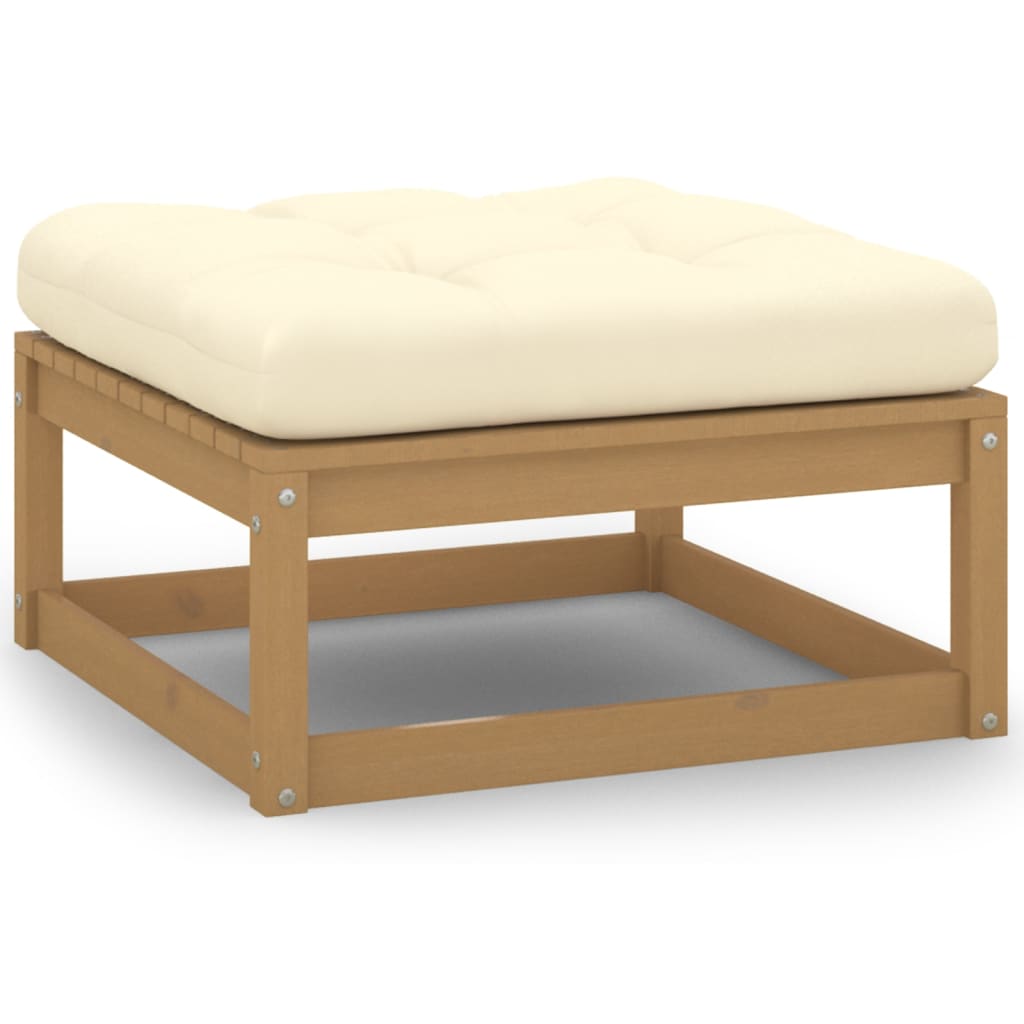 Garden Footstool with Cushion Honey Brown Solid Pinewood