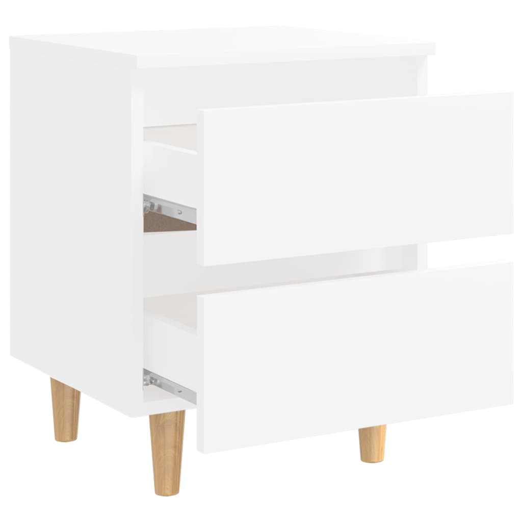 Affordable white bed cabinet with solid pinewood legs and two drawers for ample storage. Quality engineered wood, cheap value for home decor.