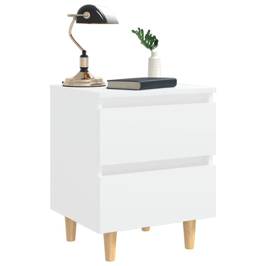 Affordable white bed cabinet with solid pinewood legs, featuring Scandinavian design and two drawers for organized storage, quality value.