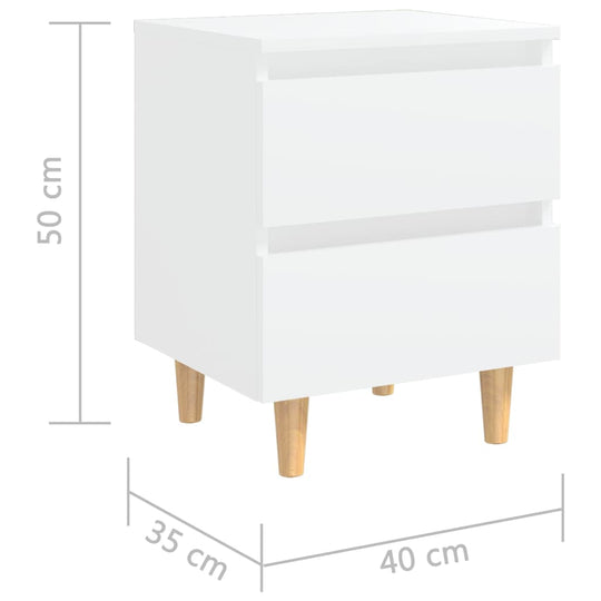 Affordable quality white bed cabinet with solid pinewood legs, 2 drawers, and dimensions 40x35x50 cm, featuring Scandinavian charm.