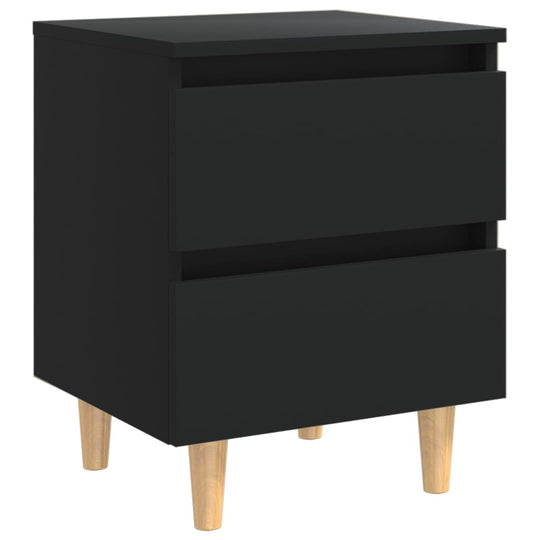 Black bed cabinet with solid pinewood legs, featuring two drawers for ample storage. Affordable quality and value, stylish Scandinavian design.