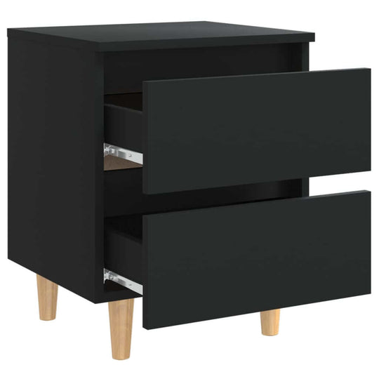 Black bed cabinet with solid pinewood legs and two open drawers for storage, showcasing affordable, cheap, quality value furniture.