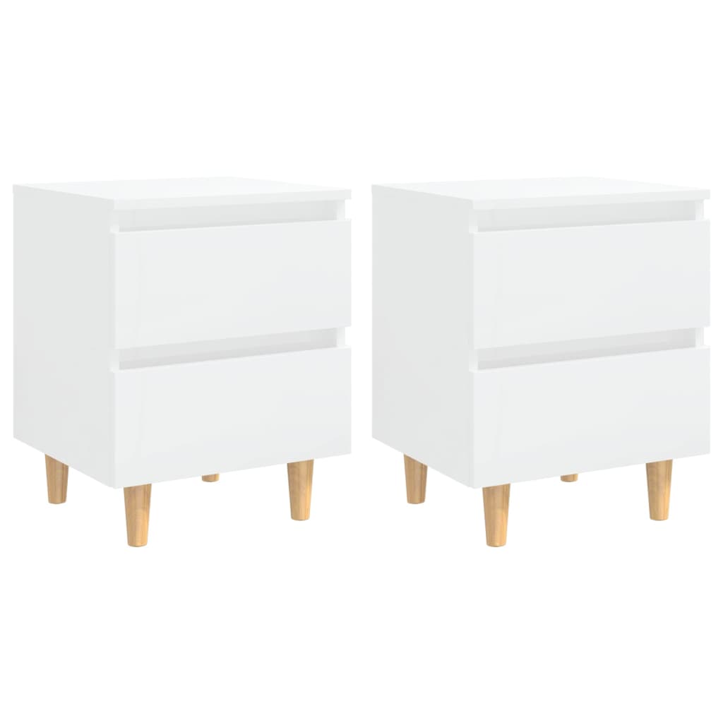 Bed Cabinets & Pinewood Legs 2 pcs High Gloss White 40x35x50cm