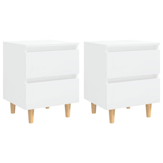 Bed Cabinets & Pinewood Legs 2 pcs High Gloss White 40x35x50cm