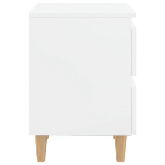 Bed Cabinets & Pinewood Legs 2 pcs High Gloss White 40x35x50cm