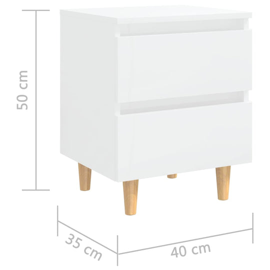 Bed Cabinets & Pinewood Legs 2 pcs High Gloss White 40x35x50cm