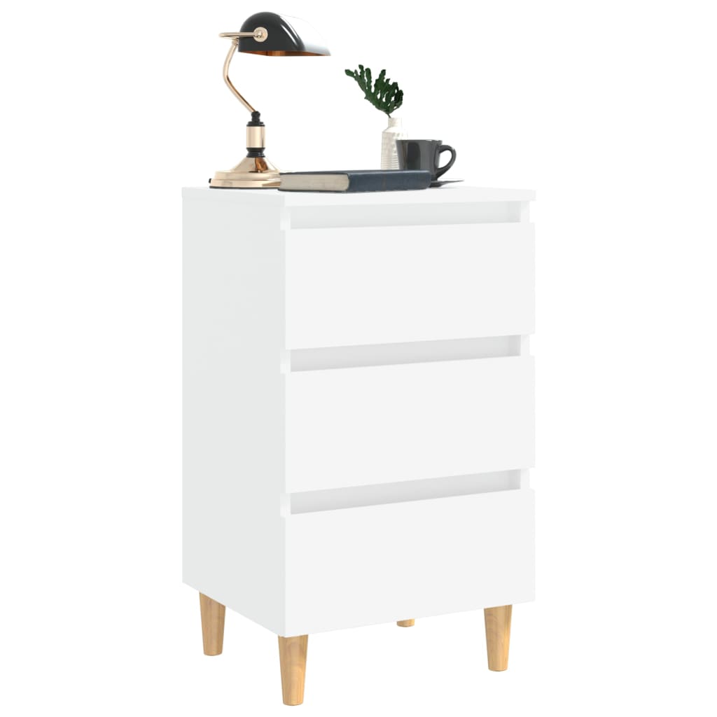 Bed Cabinet with Solid Wood Legs White 40x35x69 cm