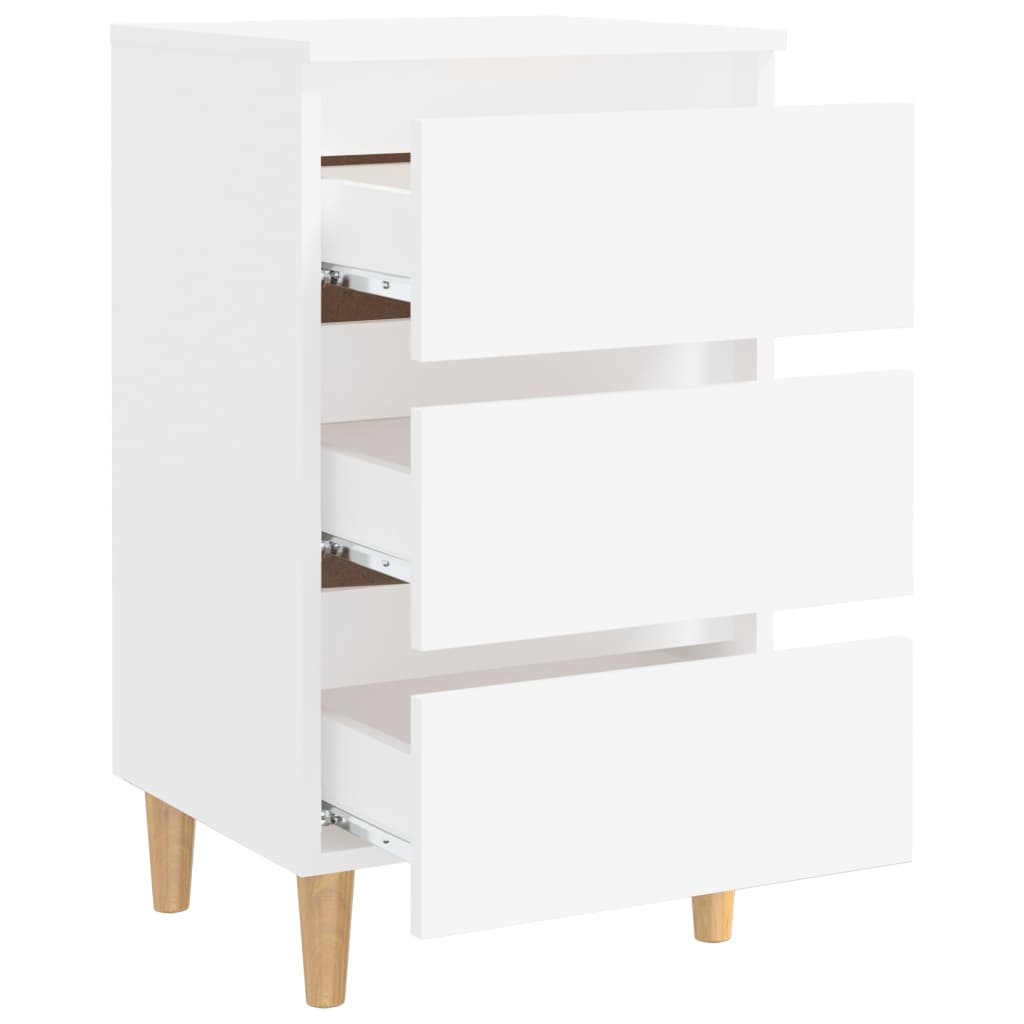 Bed Cabinet with Solid Wood Legs White 40x35x69 cm