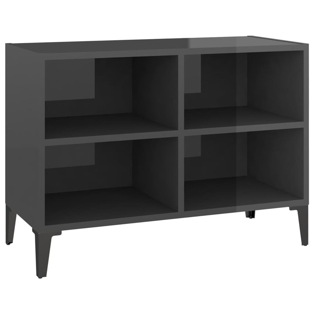 TV Cabinet with Metal Legs High Gloss Grey 69.5x30x50 cm