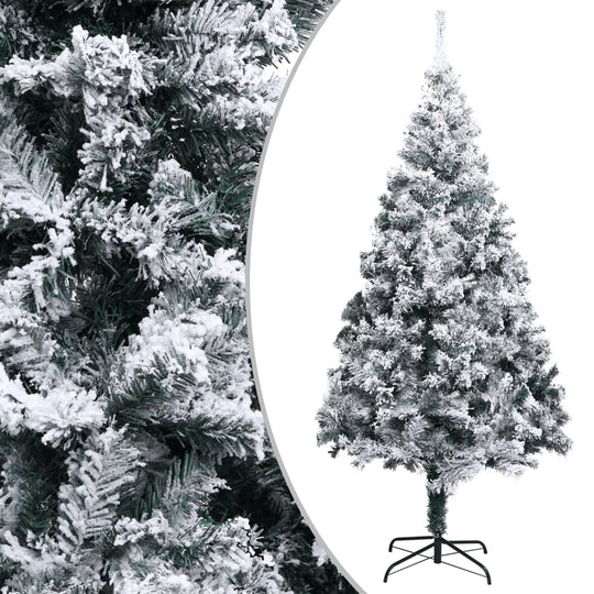 Affordable quality artificial Christmas tree with lifelike PVC branches, flocked snow, green color, and a sturdy steel stand, 300 cm tall